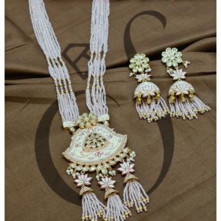 KUNDAN LONG SET WITH PINK CRYSTAL.