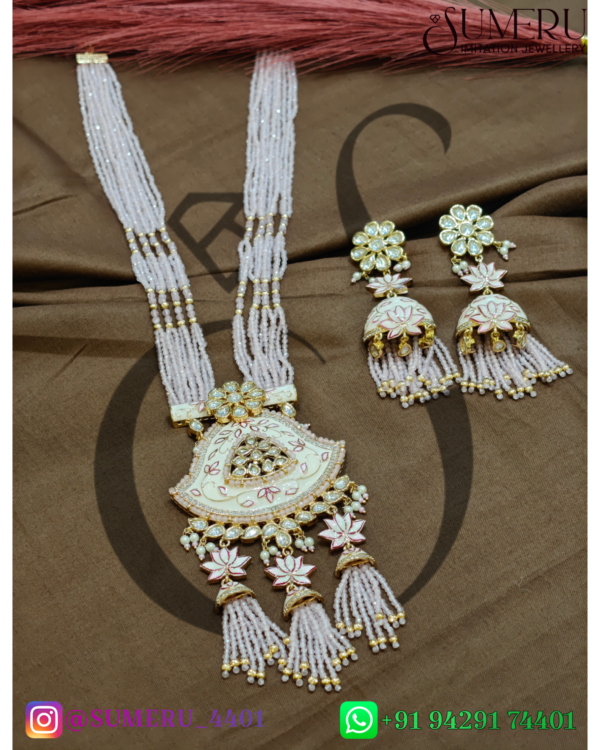 KUNDAN LONG SET WITH PINK CRYSTAL.