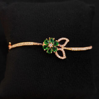 A.D. ROSE GOLD KADA WITH GREEN STONES