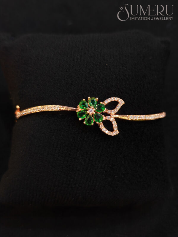 A.D. ROSE GOLD KADA WITH GREEN STONES