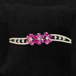 A.D. KADA IN SILVER TONE WITH PINK DARK STONE