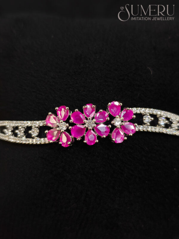 A.D. KADA IN SILVER TONE WITH PINK DARK STONE - Image 2