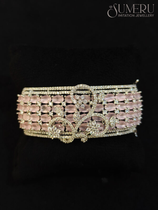 A.D. KADA IN SILVER POLISHED WITH PINK STONES