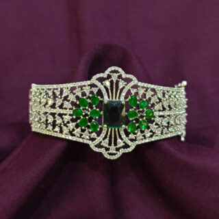 A.D. KADA IN SILVER TONE WITH GREEN STONE