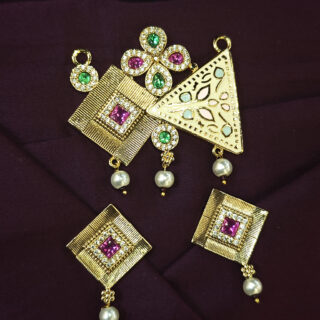 HIGH GOLD PENDENT SET WITH MEENA WORK