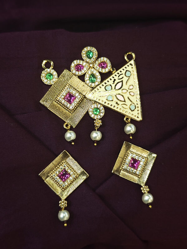 HIGH GOLD PENDENT SET WITH MEENA WORK