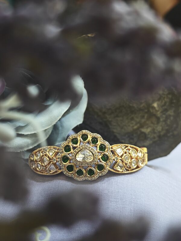 UNIQUE TRIANGLE DESIGN GREEN STONE KUNDAN KADA - Image 2