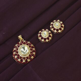 KUNDAN `PENDENT SET WITH RED MEENA WORK